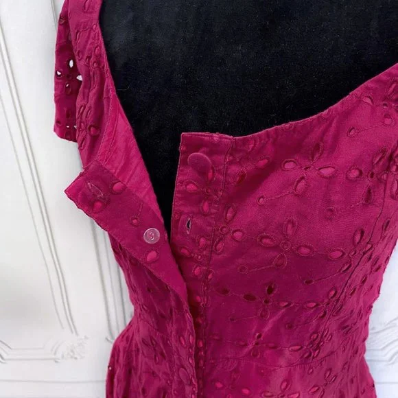 Magenta Eyelet Fit & Flare Dress eShakti BEAUTIFUL custom 12/14 - Picture 4 of 5